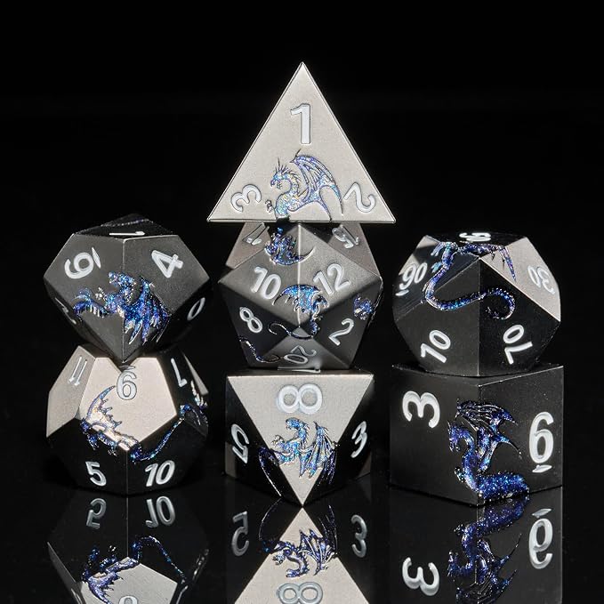 Metal Dice Set D&D, Glitter Blue Dragon Heavy Metallic DND Dice, Polyhedral by HNCCESG
