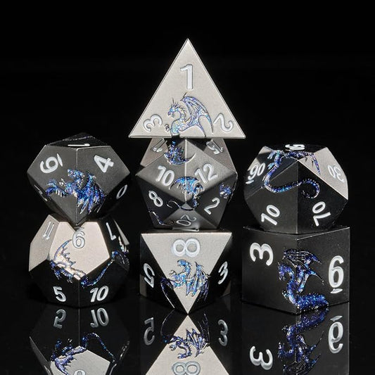 Metal Dice Set D&D, Glitter Blue Dragon Heavy Metallic DND Dice, Polyhedral by HNCCESG