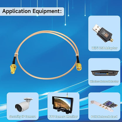Yuslao WiFi Antenna Extension Cable 2ft 60cm RP-SMA Male to RP-SMA Female Low - Image 3