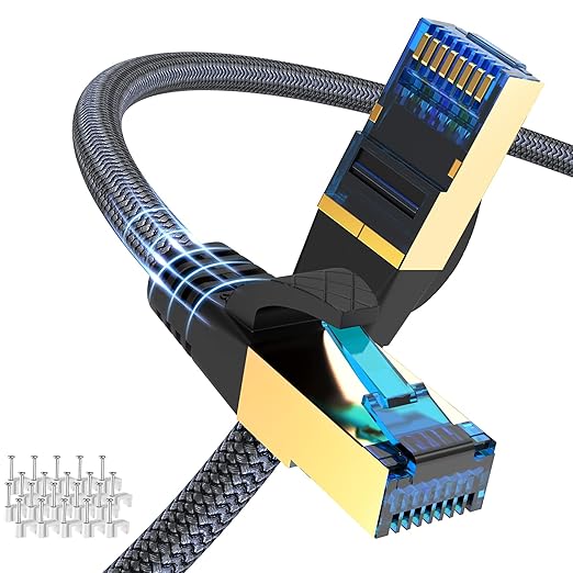 Cat 8 Ethernet Cable 25ft, Indoor Nylon Braided Cat 8 Cable, Heavy Duty 26AWG by Ciwoda