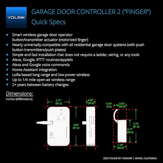 YoLink Finger - Remote Control Existing Garage Door Opener, 1/4 Mile World's - Image 2