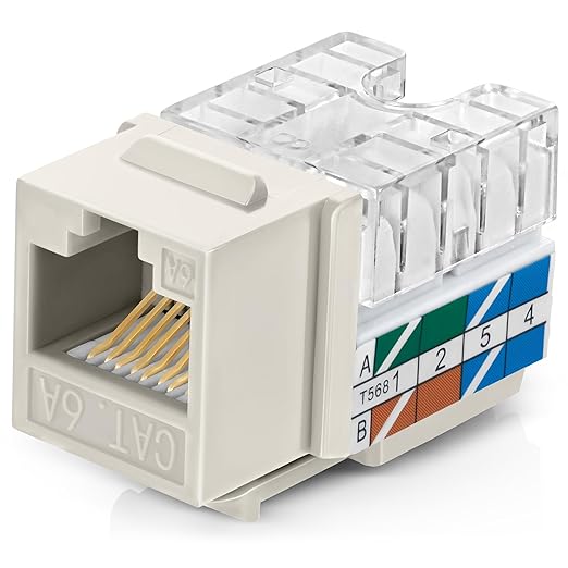 Everest 90° Angled RJ45 Cat6A Keystone Jacks 50-Pack in Light Almond by EverestMediaSolutions