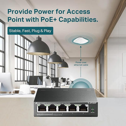 TP-Link TL-SF1005P | 5 Fast Ethernet PoE Switch | 4 PoE+ 10/100 Mbps Ports @67W - Image 3