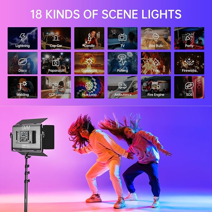 GVM 65W RGB Video Light with Bluetooth Control, 1300D LED Video Lighting Kit - Image 4
