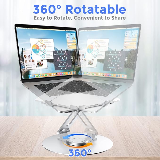 Swivel Laptop Stand for Desk, Adjustable Height Aluminum Computer Stand - Image 2