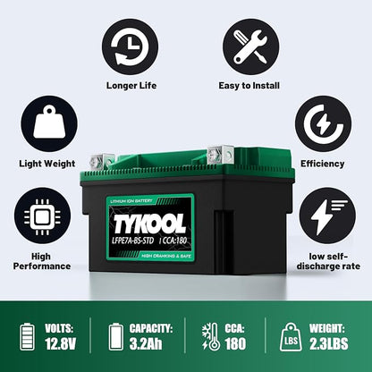 YTX7A-BS-STD 12.8V 3AH 180CCA LiFePO4 Lithium Motorcycle Battery fit - Image 7