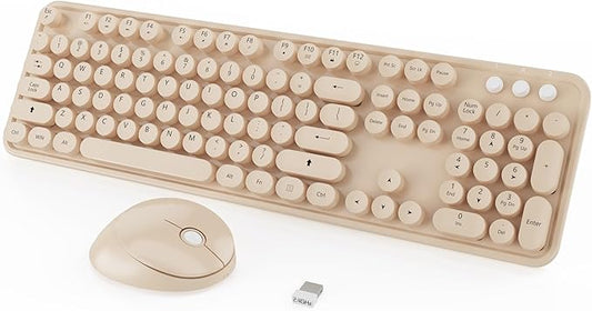 Wireless Keyboard and Mouse Combo, Cute Colorful 104 Keys Typewriter Retro by Kootop