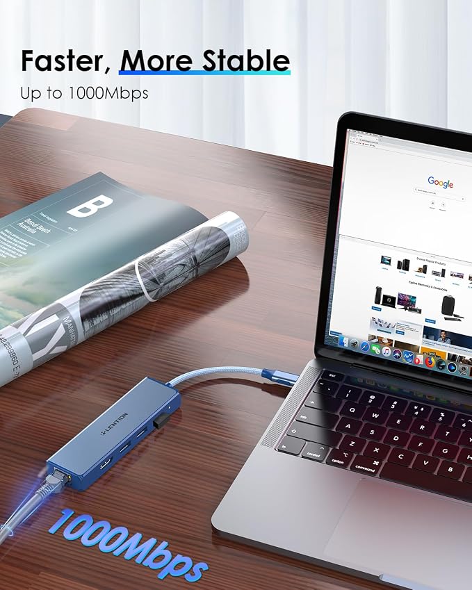 LENTION USB C Hub with Gigabit Ethernet Adapter, 4K HDMI, 3 USB 3.0 - Image 5