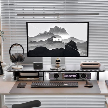 Bamboo Dual Monitor Stand Riser Black, 2-Tier Desk Monitor Riser - Image 9