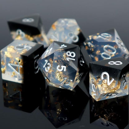 Haxtec DND Dice Set Black Sharp Edge Resin Dice Gold Flakes - Image 6