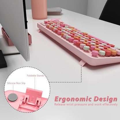 Cute Pink Wireless Keyboard and Mouse, 2.4G Retro Round Keycap - Image 4