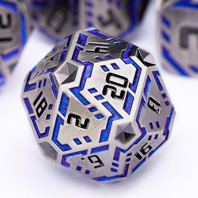 Metal DND Sci-fi Dice Set 7PCS Stripe Polyhedral Dice by OGCOPHEN