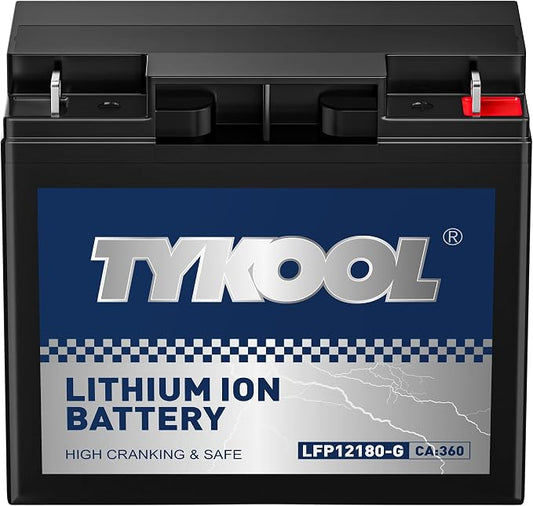 TYKOOL 12180-G LiFePO4 Powersports Battery, Built in BMS, Compatible by TYKOOL