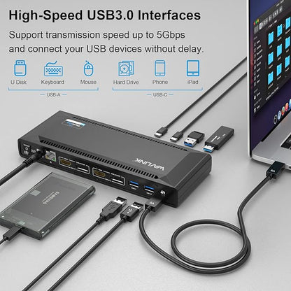 WAVLINK Universal USB C Laptop Docking Station Dual Monitors 5K/4K@60Hz - Image 6