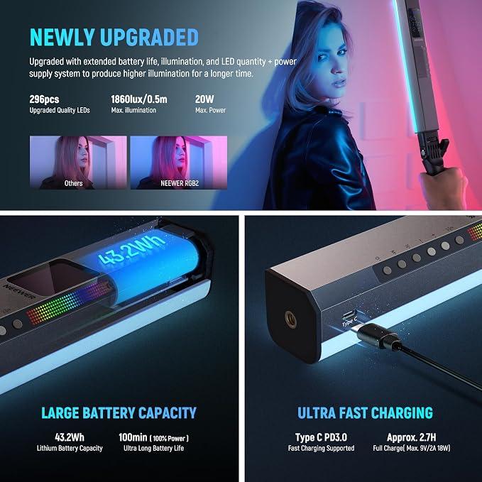 NEEWER RGB2 LED Tube Light Stick - Image 5