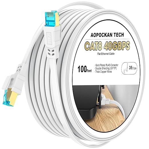 Cat 8 Ethernet Cable 100 FT, Heavy Duty High Speed 40Gbps 2000Mhz Internet by AOPOCKANTECHEthernetCables