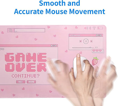 Pink Gaming Mouse Pad 31.5x11.8 Inch Pastel Game Over Large Mousepad Kawaii - Image 6