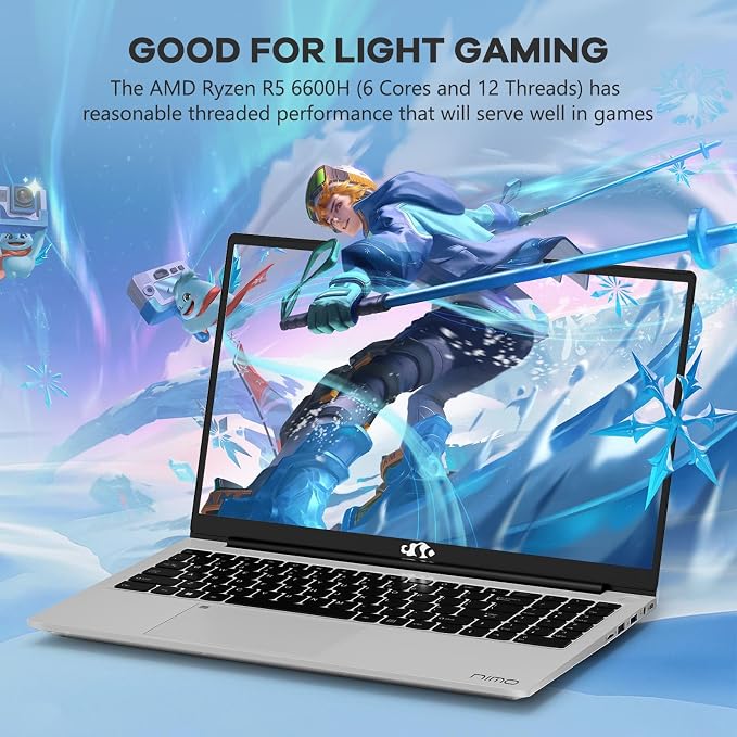 NIMO 15.6" IPS FHD-Gaming-Laptop, AMD Ryzen 5 6600H 6-Cores 660M GPU 32GB DDR5 - Image 3