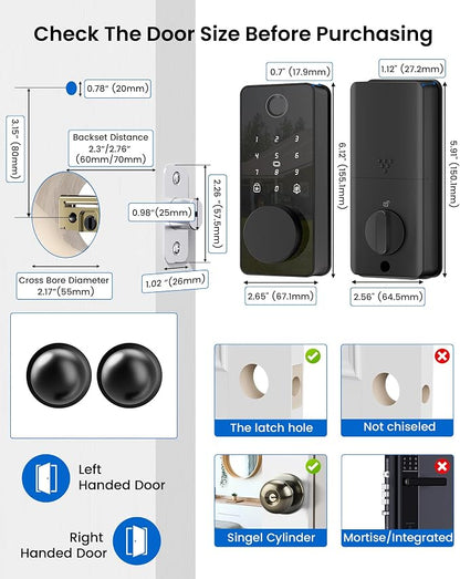 Smart Deadbolt Lock with 2 Knobs, 5-in-1 Keyless Entry Door Lock with - Image 8