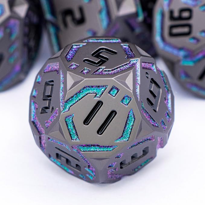 Metal DND Sci-fi Dice Set 7PCS Stripe Polyhedral Dice - Image 4