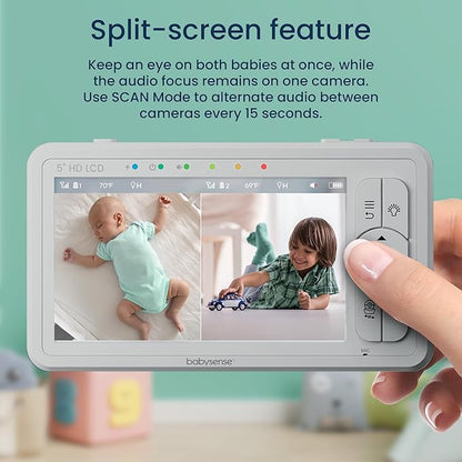 Babysense 5" HD Split-Screen Baby Monitor, Video Baby Monitor - Image 2