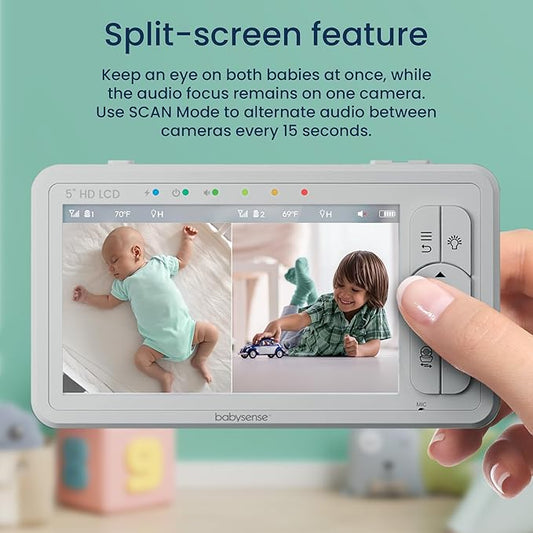 Babysense 5" HD Split-Screen Baby Monitor, Video Baby Monitor - Image 2