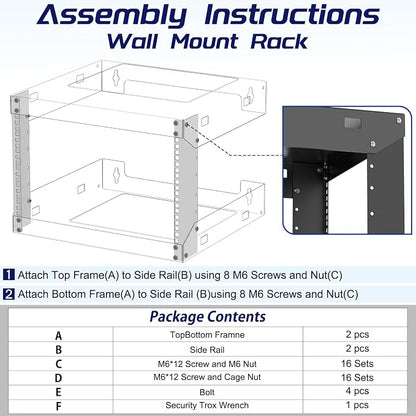 6U Wall Mount Open Frame 19 Inch Server Equipment Network Cabinet 18 inches - Image 5