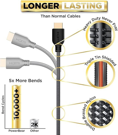 PowerBear 4K HDMI Cable 50 ft | High Speed, Braided Nylon & Gold Connectors - Image 3