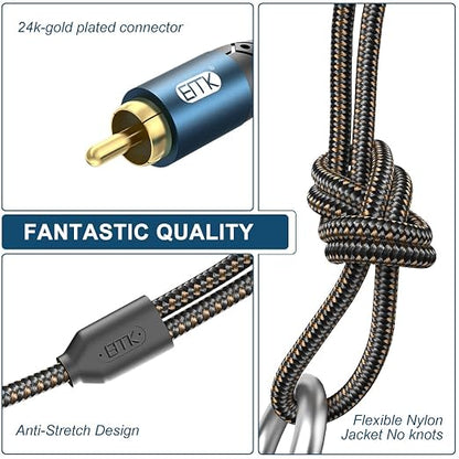 EMK 3.5mm to 2RCA Cable 24K Gold-Plated Nylon Braided RCA to Auxiliary Stereo - Image 5