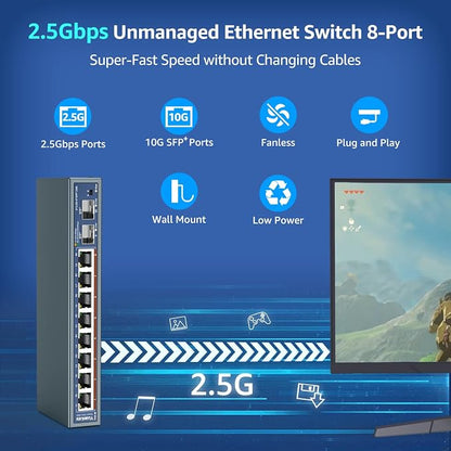 10 Port 2.5G Unmanaged Ethernet Switch, 8 x 2.5G Base-T Ports, 2 x 10G SFP - Image 2