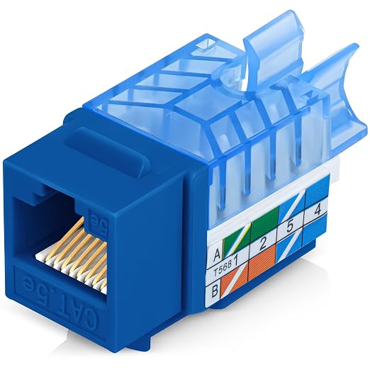 Everest 45° Angled RJ45 Cat5e Keystone Jacks 50-Pack in Blue by EverestMediaSolutions