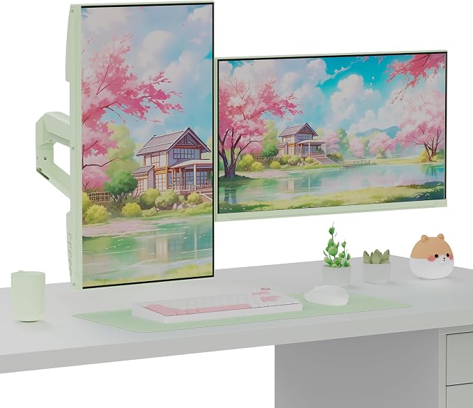 Pixio PS1D Wave Mint Dual Monitor Arm Stand Desk Mount - Image 7