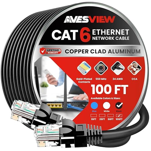 CAT 6 Ethernet Cable 100 FT, Indoor High-Speed 10Gbps Snagless Long CAT6 100ft by AvesView