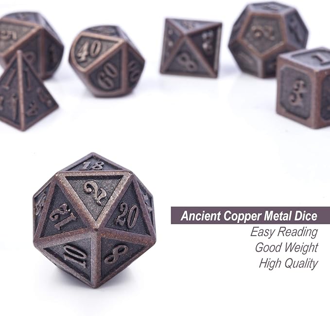 D&D Metal Dice Set, DNDND 7PCS Metallic Ancient Copper Dice - Image 5