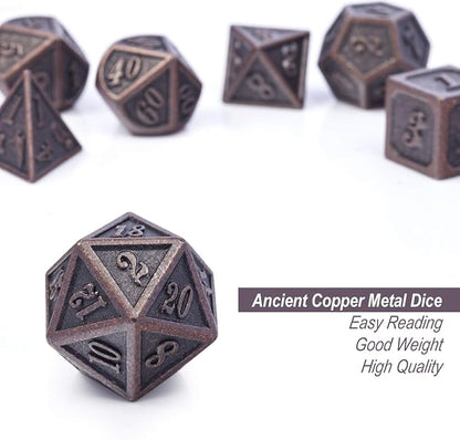 D&D Metal Dice Set, DNDND 7PCS Metallic Ancient Copper Dice - Image 5