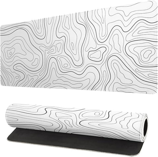Topographic Contour White Gaming Mouse Pad XL Geographic Map Lines Extended Big by Siski