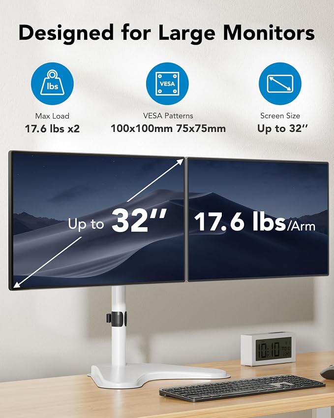 HUANUO 32 inches Dual Monitor Stand up to 17.6lbs, High-Grade Aluminum - Image 2