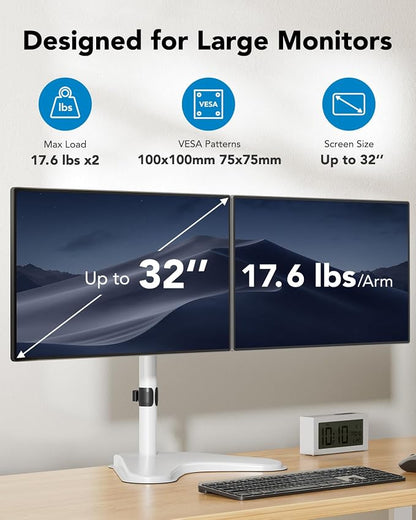 HUANUO 32 inches Dual Monitor Stand up to 17.6lbs, High-Grade Aluminum - Image 2