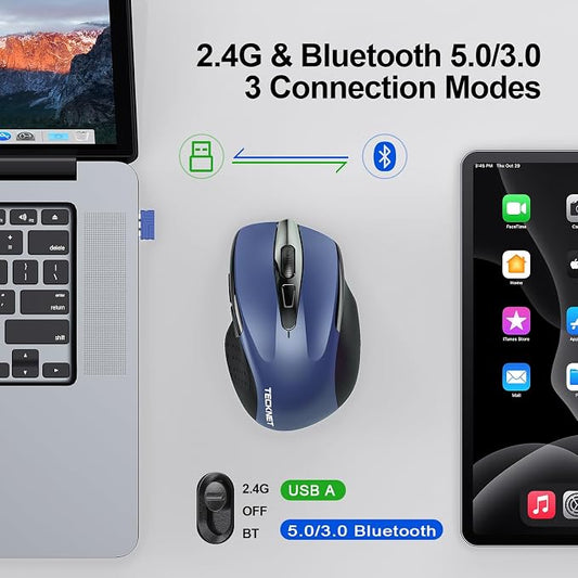 TECKNET Wireless Mouse Rechargeable 4800 DPI Silent USB A & Bluetooth Mouse 6 - Image 2