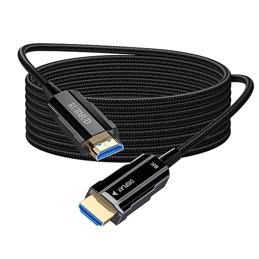 8K Long HDMI 2.1 Cable 20ft, Fiber Optic HDMI Cable Braided Cord, High Speed by RUBMUD
