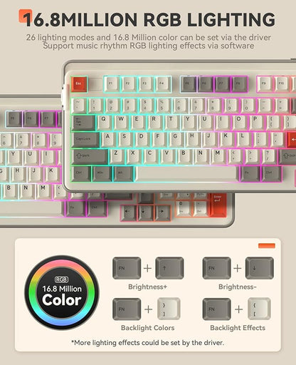 DAREU EK98pro Wireless Mechanical Keyboard, Tri-Mode BT/2.4GHz/USB-C Creamy - Image 4