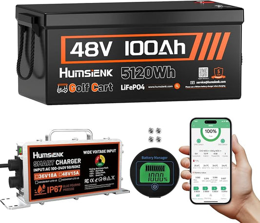 48V 100Ah LiFePO4 Golf Cart Lithium Battery Bluetooth by HumsiENK