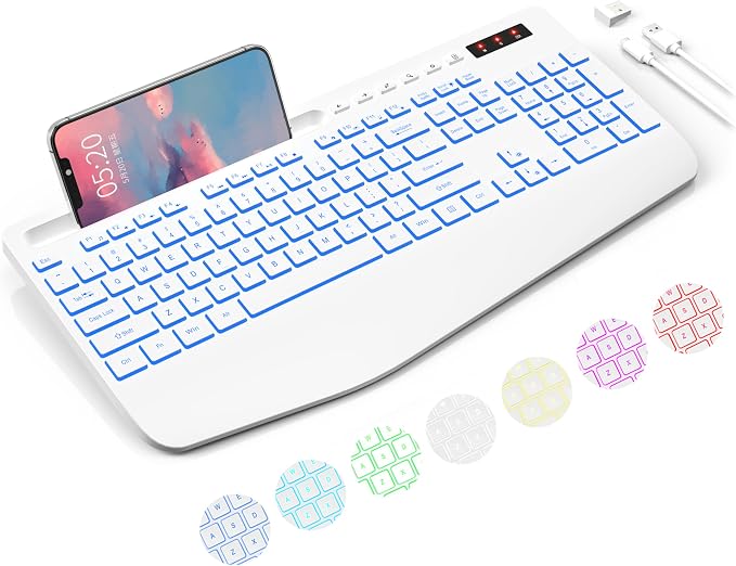 Trueque Wireless Keyboard with 7 Colored Backlits, Phone Holder, Wrist Rest by Trueque