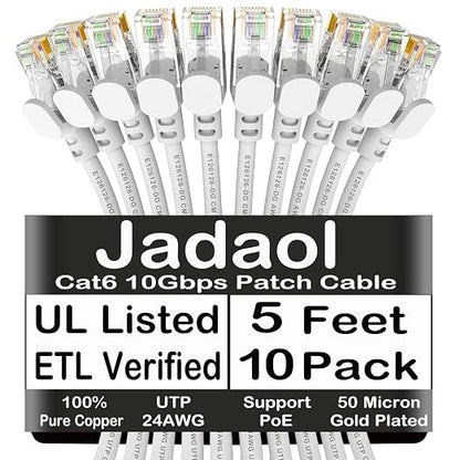 Jadaol Cat 6 Ethernet Cable 5ft 10Pack, Outdoor&Indoor, 10Gbps Support Cat8/7 by Jadaol