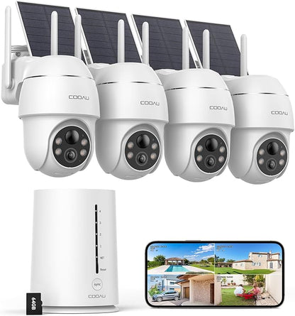 COOAU 4MP Solar Security Cameras Wireless Outdoor, 64GB Local Storage Outdoor by COOAU
