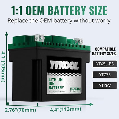 TYKOOL YTX5L-BS YTZ7S 2X Cranking Amps 150A, Lithium LiFePO4 Motorcycle Battery - Image 3