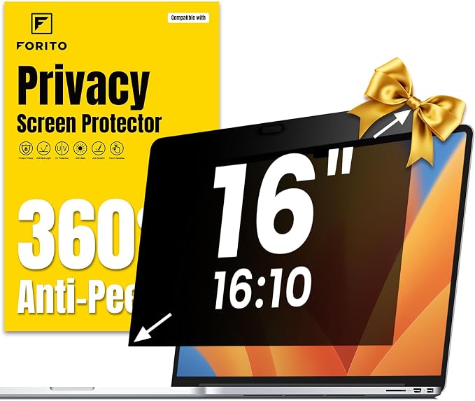 F FORITO 16 Inch 16:10 360° Laptop Privacy Screen Protector, Anti Peeping and by FFORITO