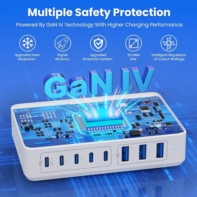 USB C Charger 300W USB C Charger Block 8-Ports GaN IV Fast Charging Station - Image 6