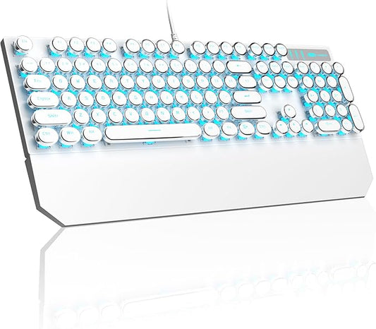MageGee Typewriter Mechanical Gaming Keyboard, Retro Punk White Round Keycaps by MageGee