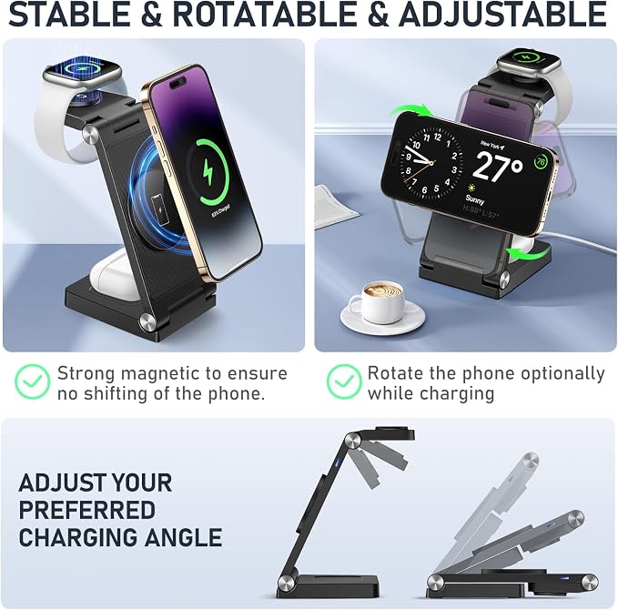 Magnetic Wireless Charger Stand, 3 in 1 Foldable Wireless Charging Station - Image 4